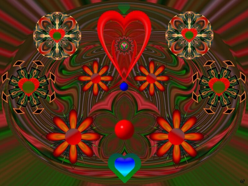 Abstract Digital Artwork — Red, Hypnotic, Digital Art, Hearts, Flowers