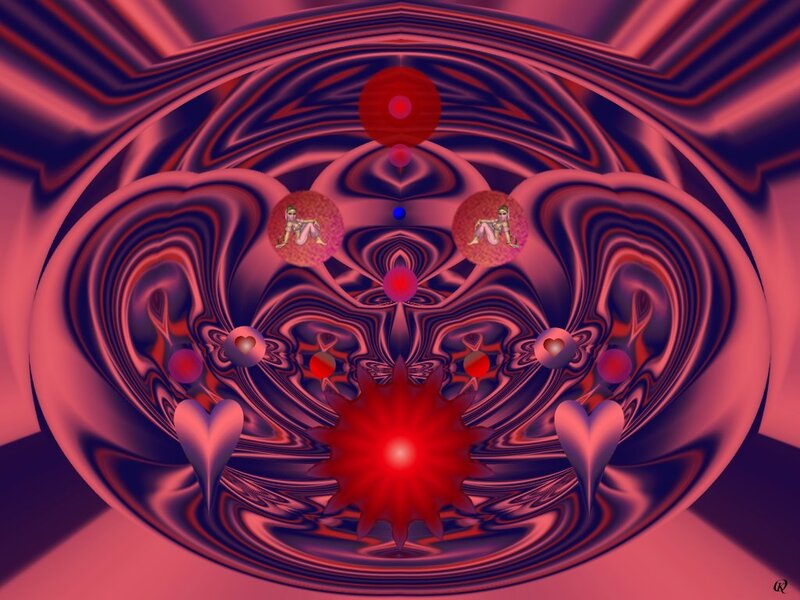 Abstract Digital Artwork — Red, Hypnotic, Digital Art, Hearts