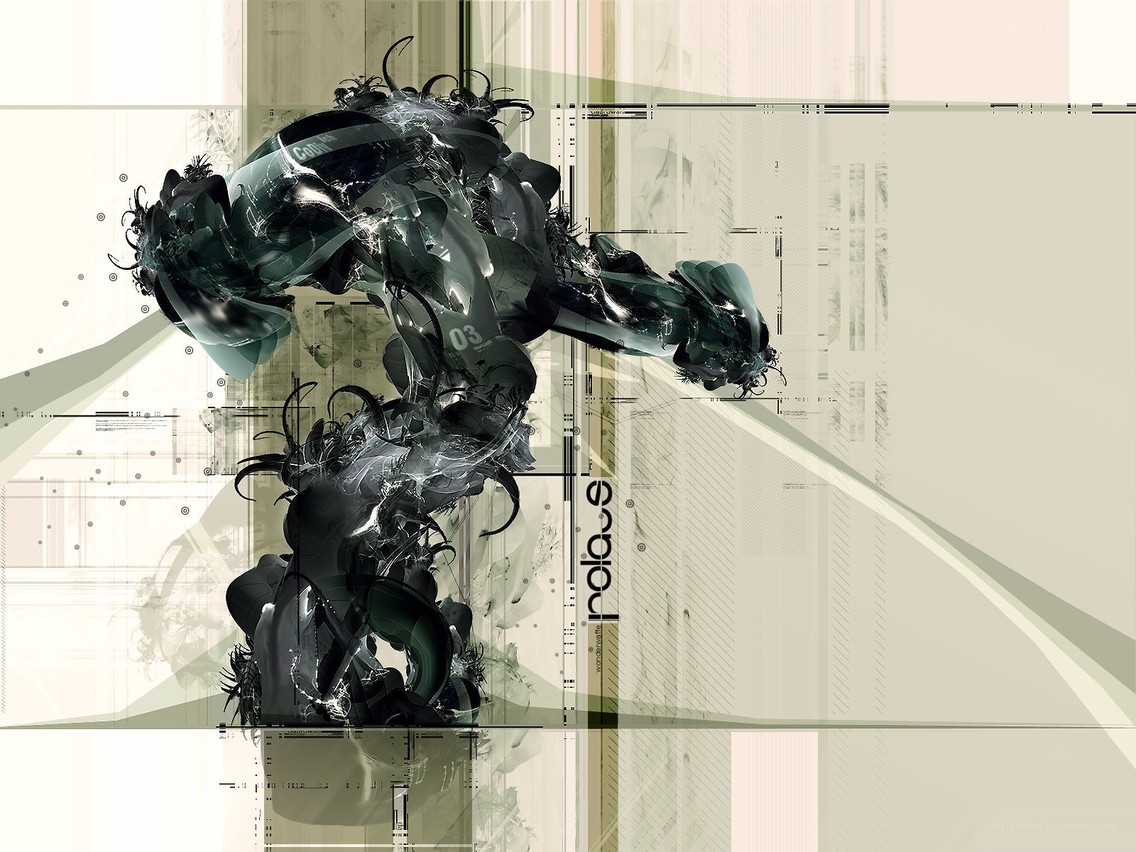 abstract digital artwork with mechanical figure