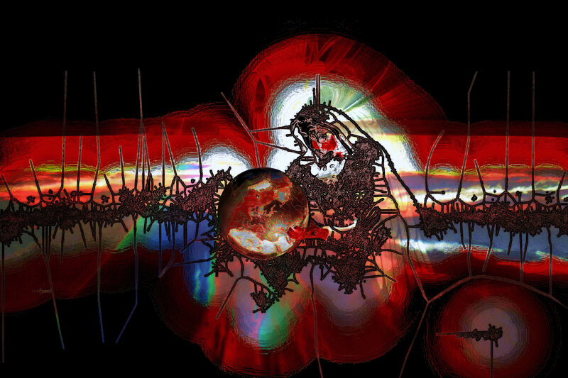Abstract digital artwork with red and black elements