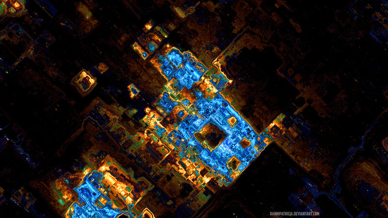 Abstract Digital Cityscape — Blue, Dramatic, Digital Art