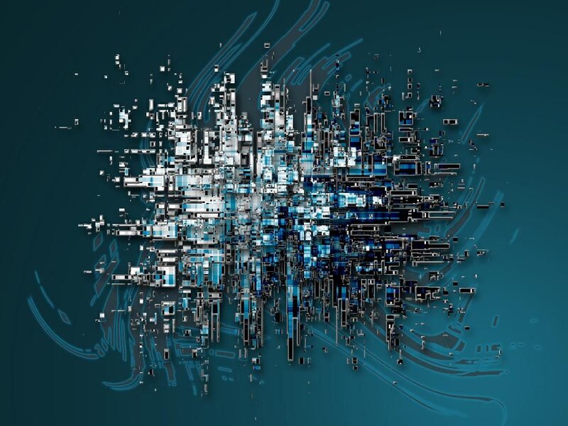 Abstract Digital Cityscape — Blue, Technological