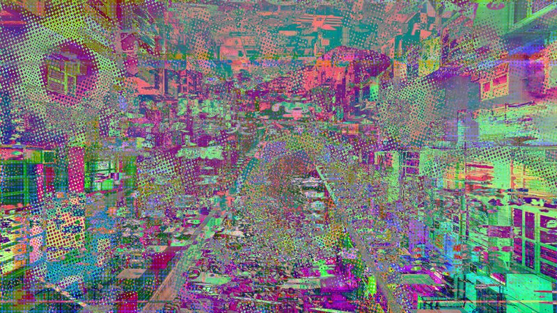 Abstract Digital Cityscape — Purple, Chaotic