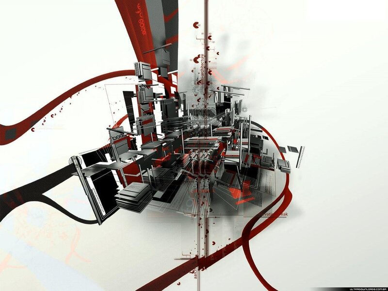 Abstract Digital Cityscape — Red