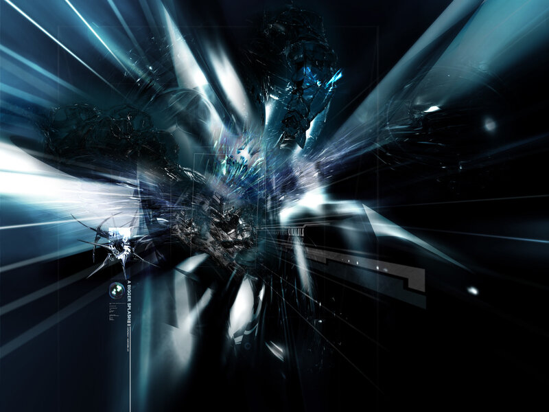 Abstract Digital Explosion — Black, Dramatic, Digital Art, Light Beams, Shards