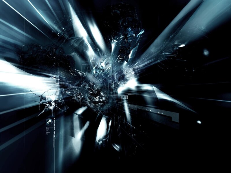 Abstract Digital Explosion — Black, Dramatic, Digital Art, Light Beams, Shattered Glass