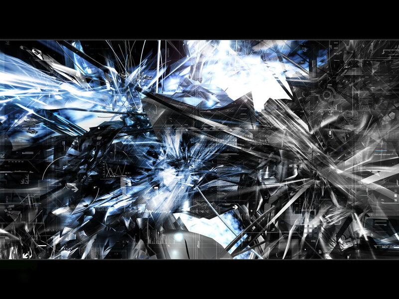 Abstract Digital Explosion — Blue, Dramatic, Digital Art, Light Beams, Geometric Shapes