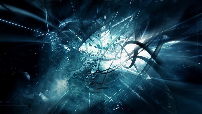 Abstract Digital Explosion — Blue, Dramatic, Digital Art, Light Beams