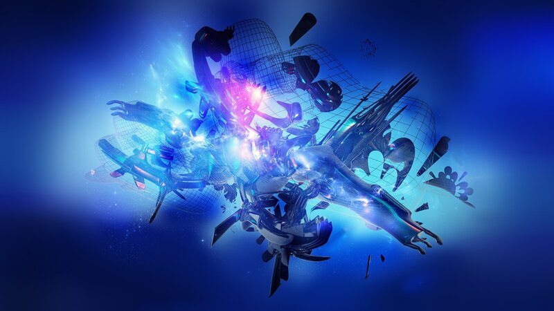 Abstract Digital Explosion — Blue, Dramatic, Digital Art, Light
