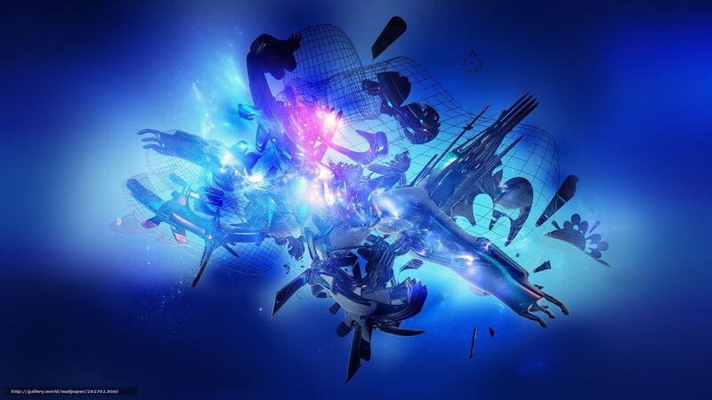 Abstract Digital Explosion — Blue, Dramatic, Digital Art, Light, Wireframe
