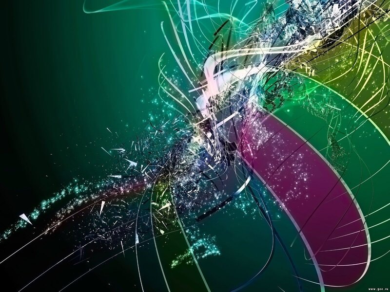 Abstract Digital Explosion — Green, Dynamic, Digital Art, Light Streaks, Particles
