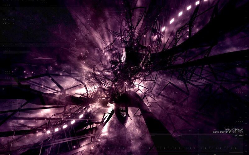 Abstract Digital Explosion — Purple, Dramatic, Digital Art, Light Beams