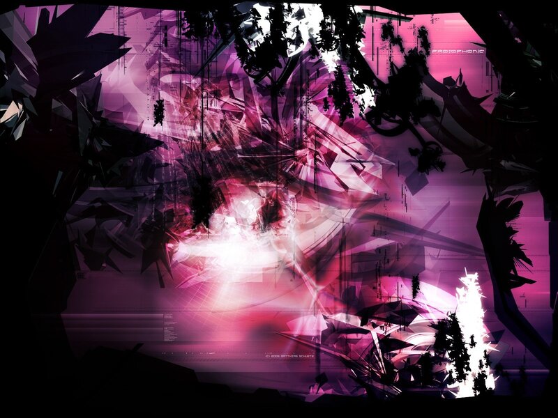 Abstract Digital Explosion — Purple, Dramatic, Digital Art, Shards, Light Burst, Silhouettes, Pink, Black
