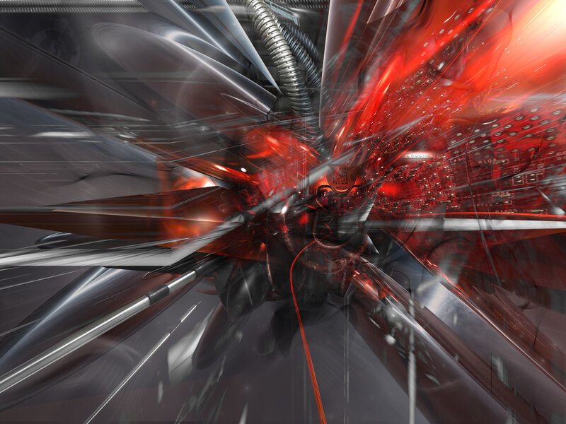 Abstract Digital Explosion — Red, Dramatic, Digital Art, Circuit Board