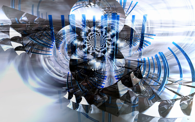 Abstract Digital Fractal — Blue, Dramatic, Digital Art, Spiral