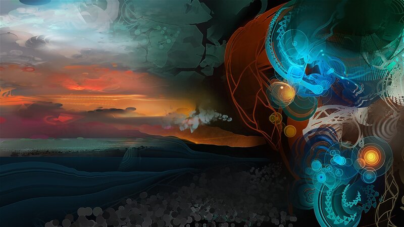 Abstract Digital Landscape — Blue, Dramatic, Sunset, Digital Art, Ocean