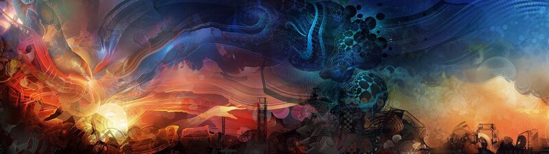 Abstract Digital Landscape — Blue, Dramatic, Sunset, Digital Art