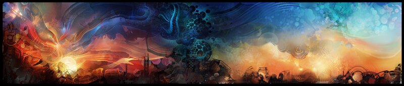 Abstract Digital Landscape — Blue, Dramatic, Sunset