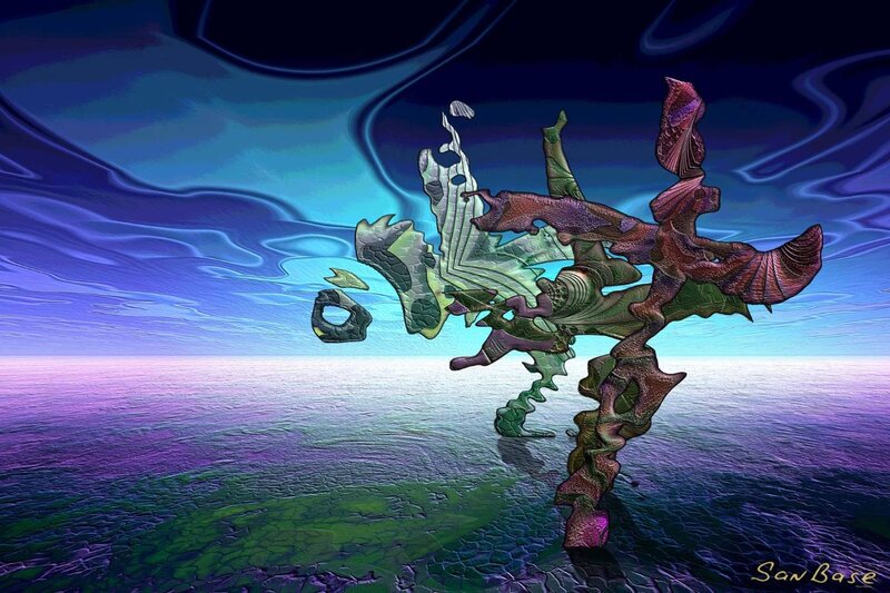 Abstract digital landscape with fractal forms
