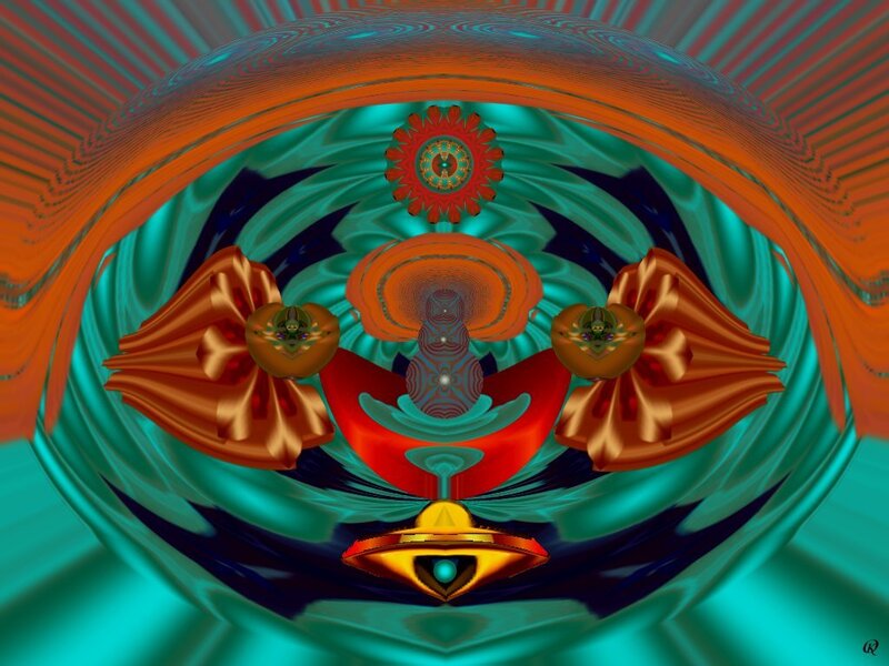 Abstract Digital Mandala — Teal, Hypnotic