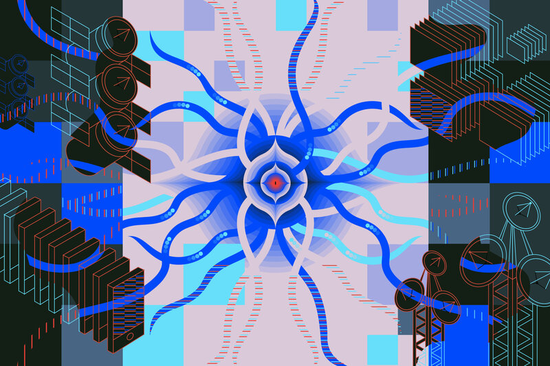 Abstract Digital Network — Blue, Technological, Digital Art, Circuits