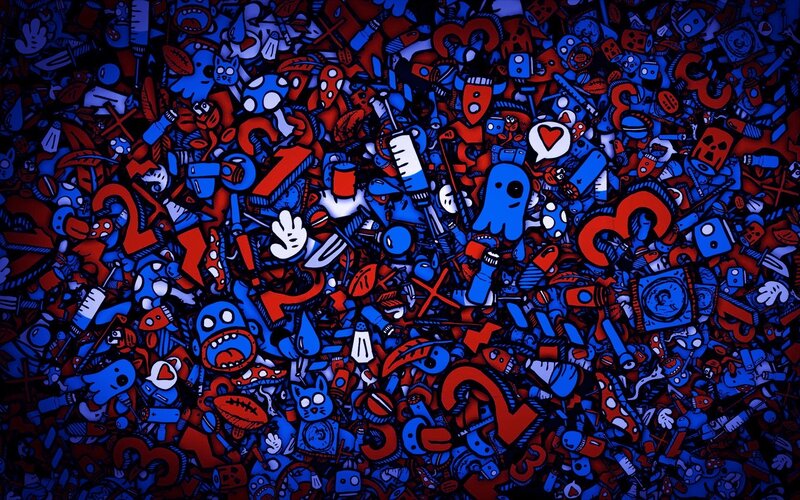 Abstract Doodle Collage — Blue, Chaotic