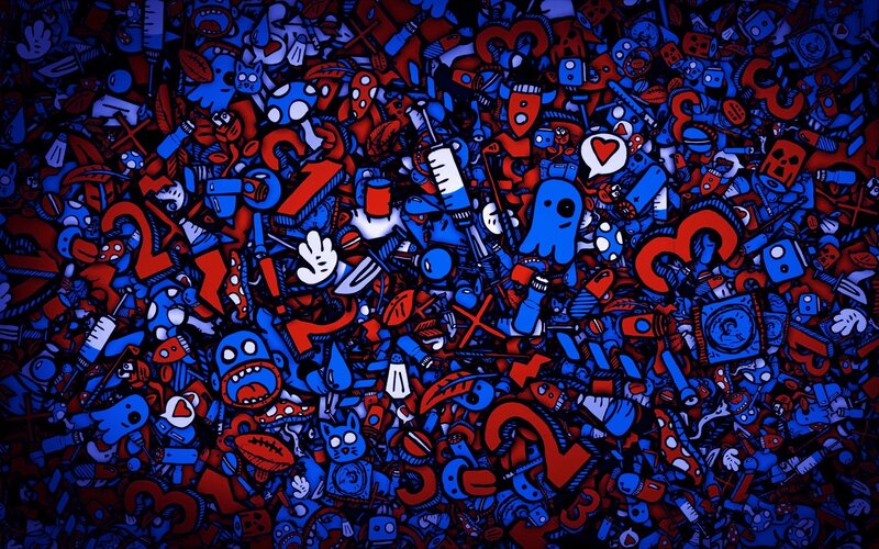 Abstract Doodle Collage — Blue
