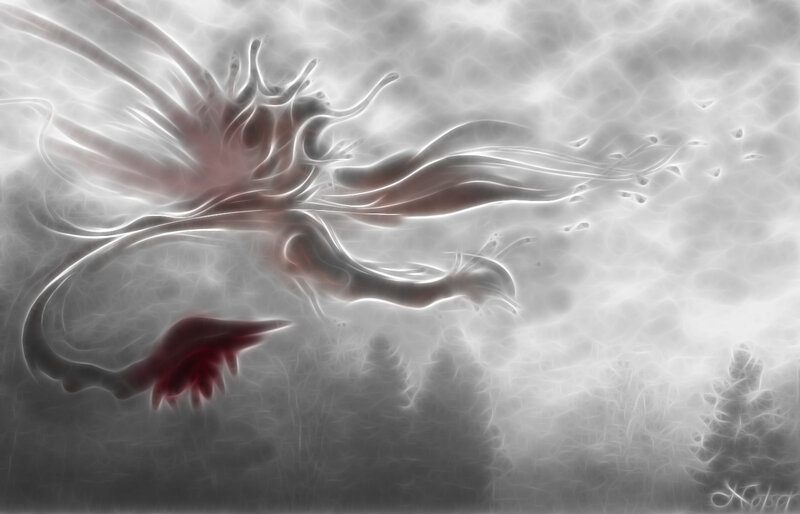 Abstract dragon in mist