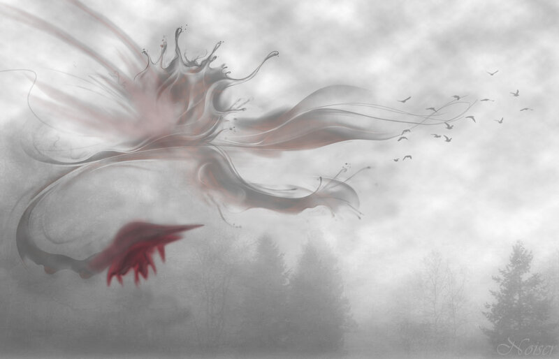 Abstract dragon in misty forest