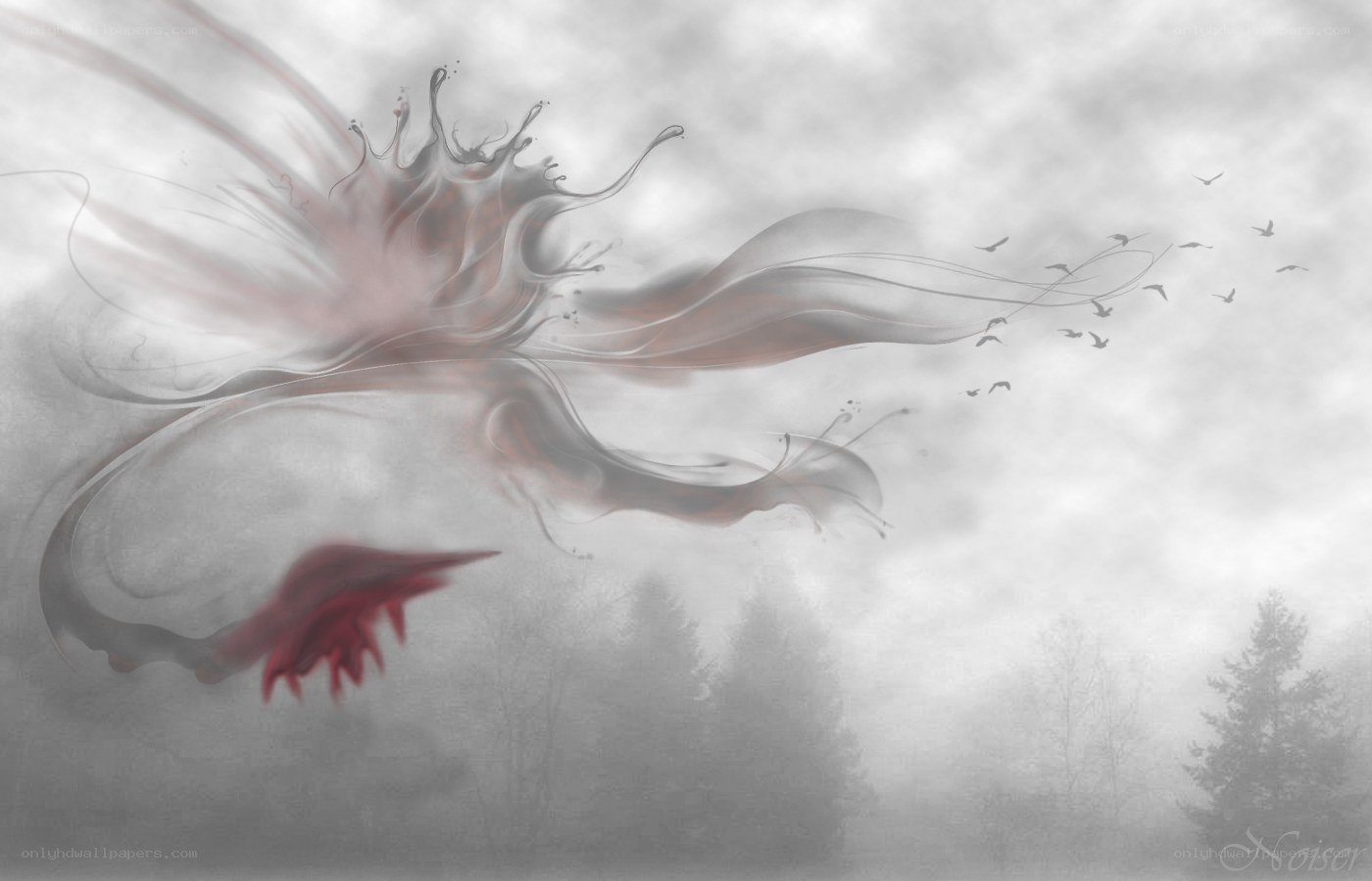 Abstract dragon in misty forest