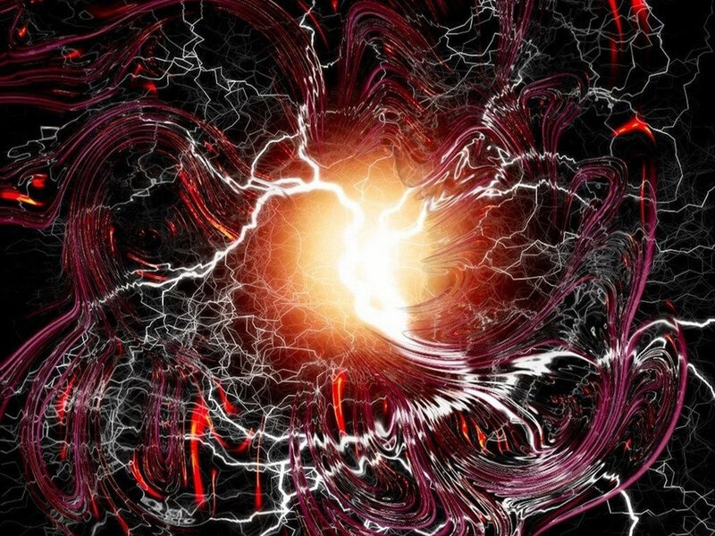 Abstract Energy Explosion — Black, Dramatic, Digital Art, Lightning, Swirls