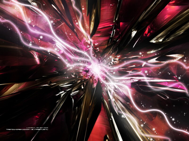 Abstract Energy Explosion — Red, Dramatic, Digital Art, Light Streaks, Crystals