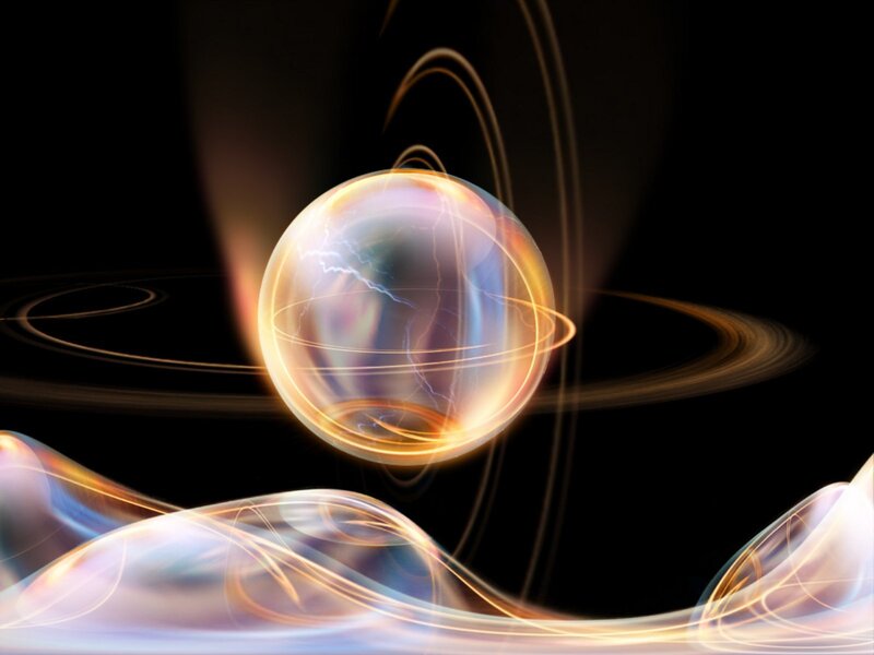 Abstract energy sphere with light trails
