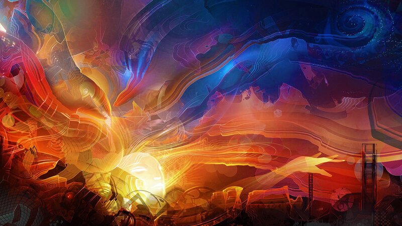 Abstract Energy Swirls — Orange, Dramatic, Digital Art