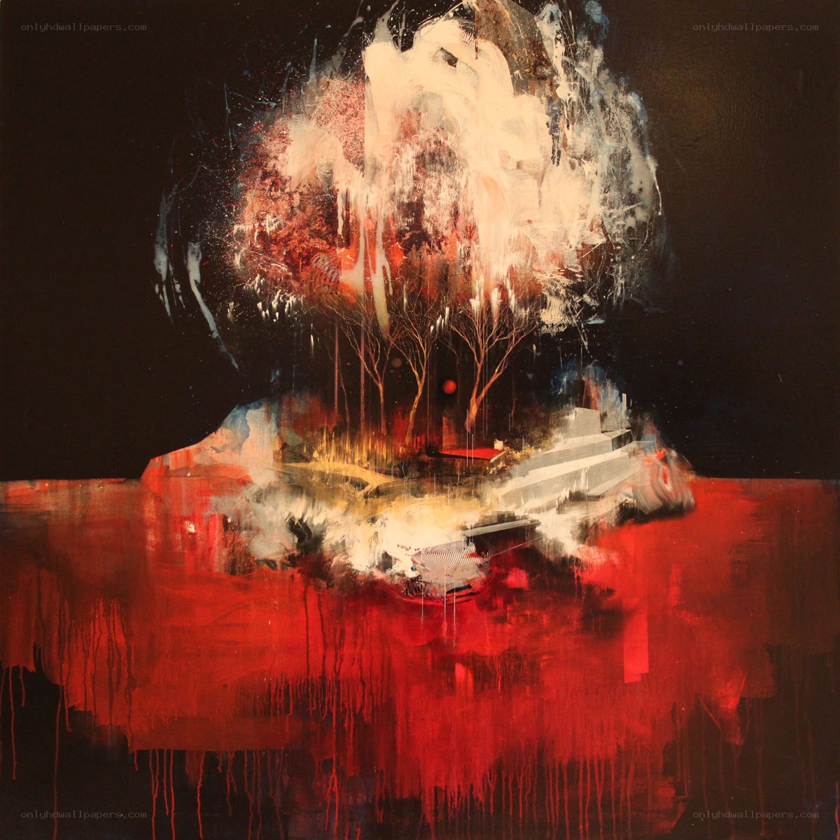 Abstract explosion with red and white