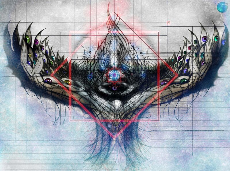 abstract eye with geometric overlay