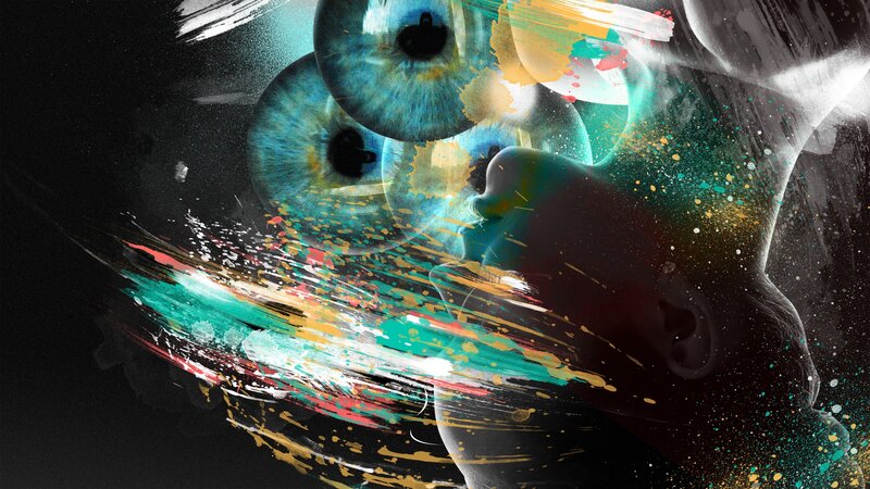 abstract eyes and paint splatter