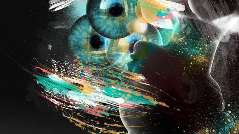 abstract eyes and paint splatter