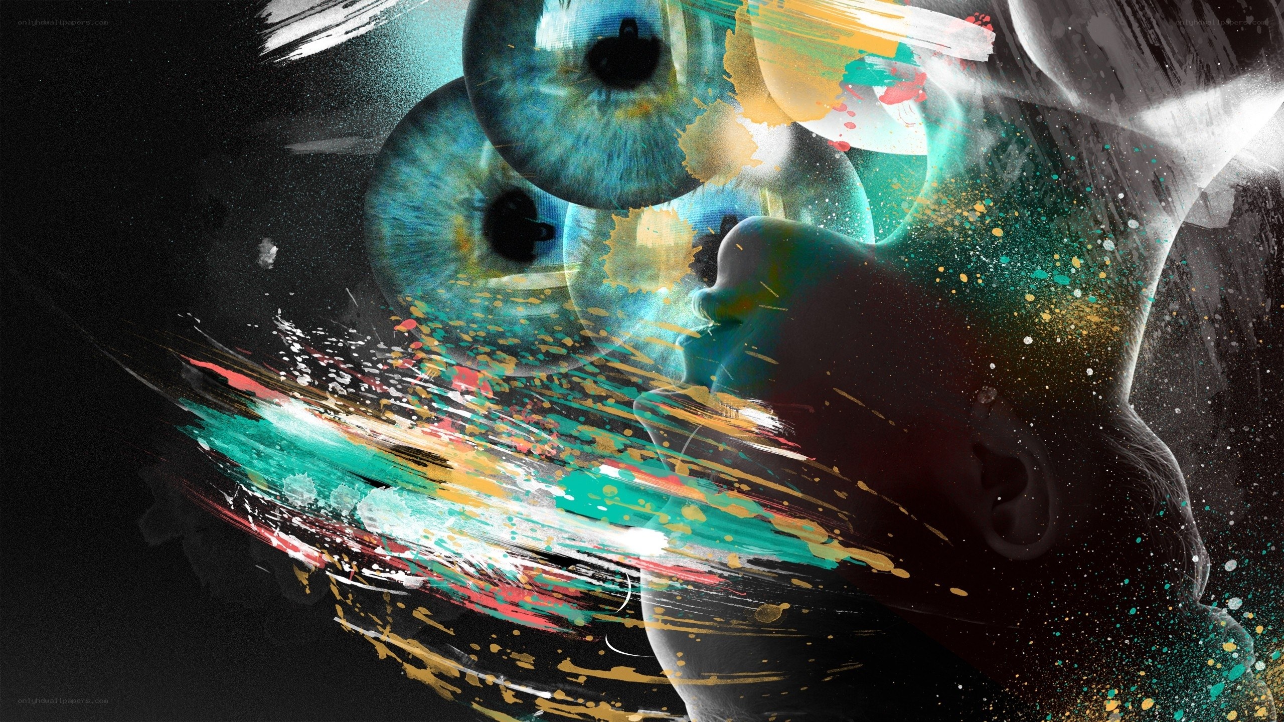 abstract eyes and paint splatter
