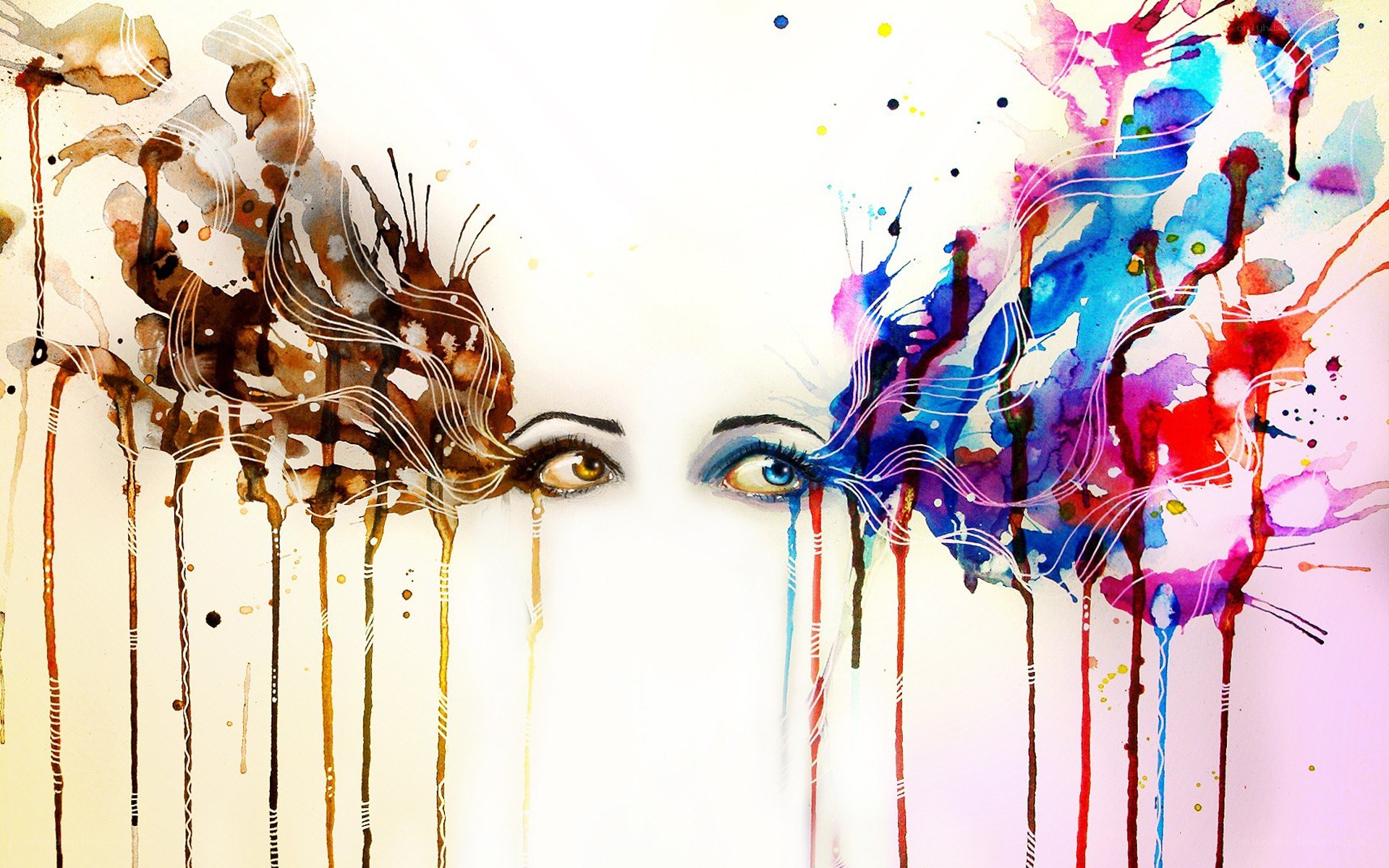 Abstract eyes with paint splatters