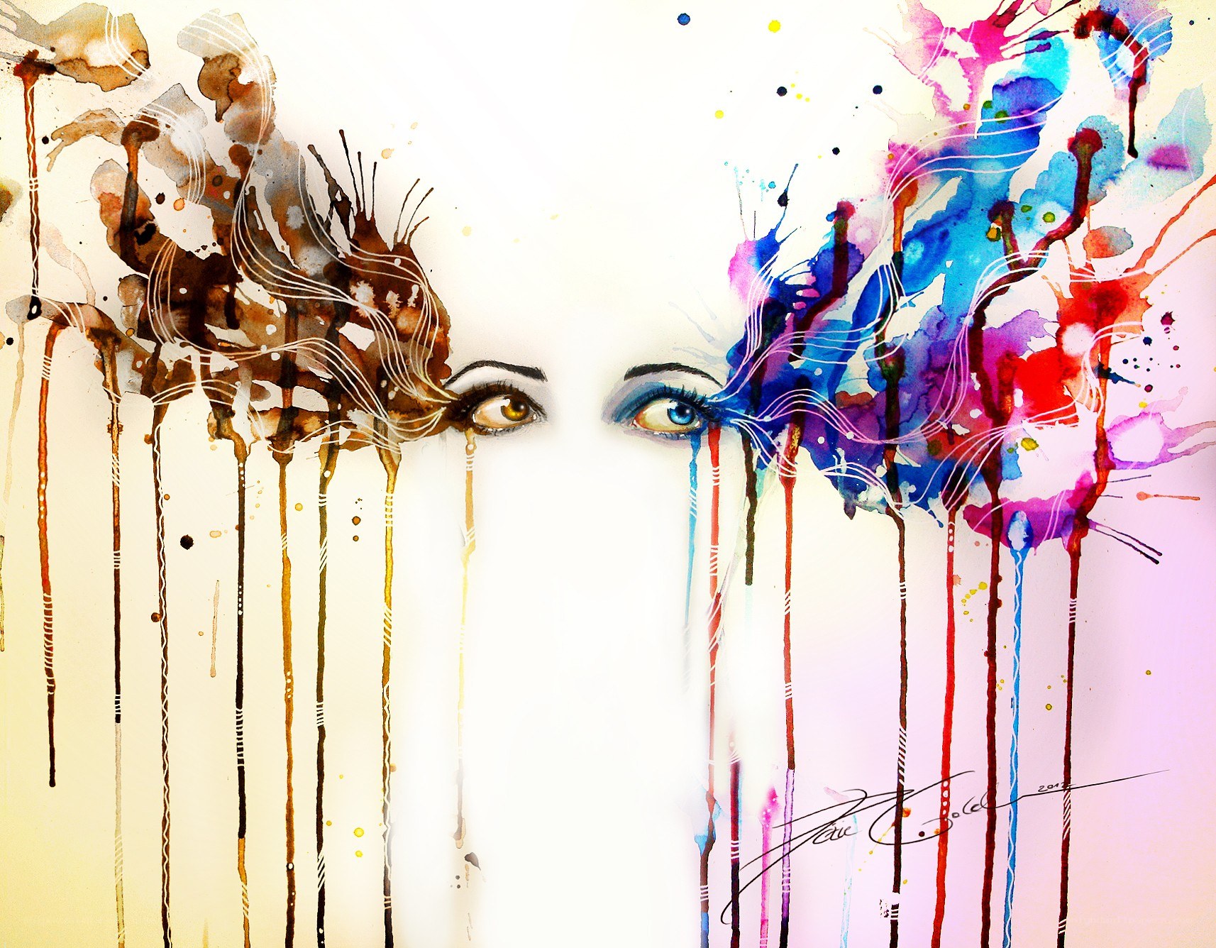 Abstract eyes with paint splatters