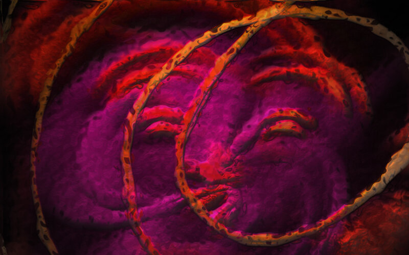abstract face in purple and red