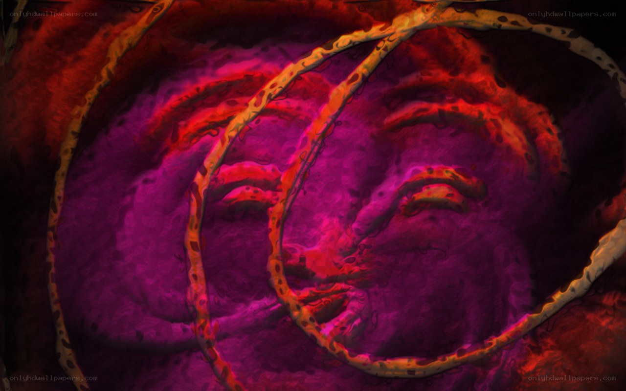 abstract face in purple and red