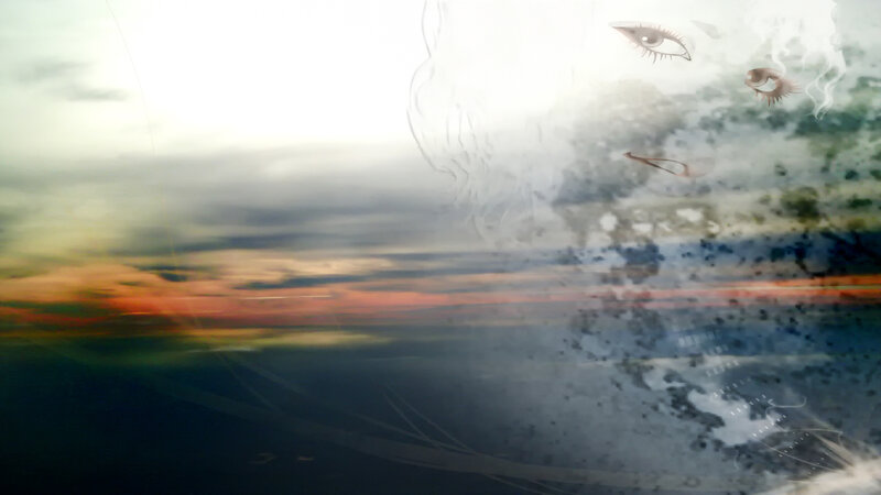 abstract face over sunset