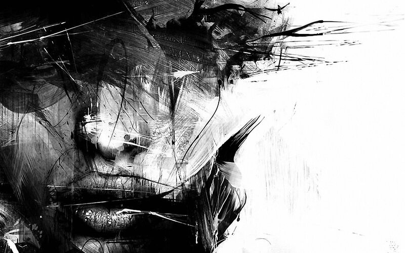 Abstract Face Portrait — Black, Dramatic, Digital Art