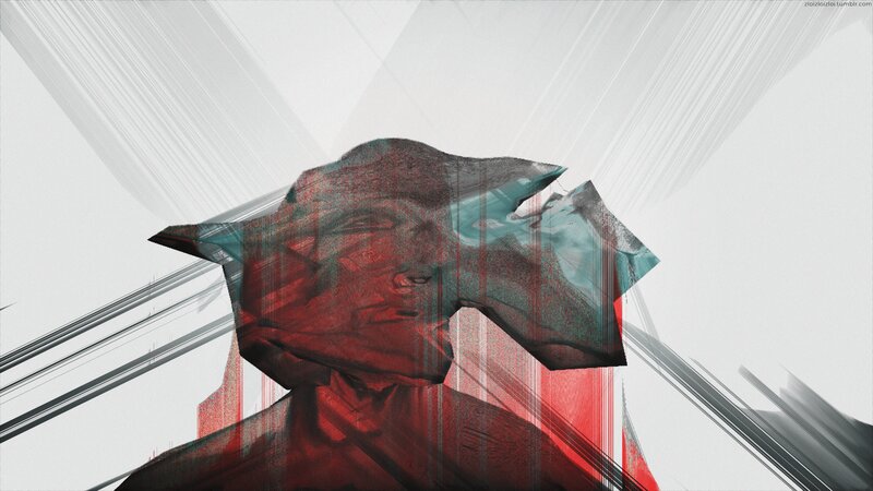 Abstract Face Portrait — Red, Dramatic, Digital Art