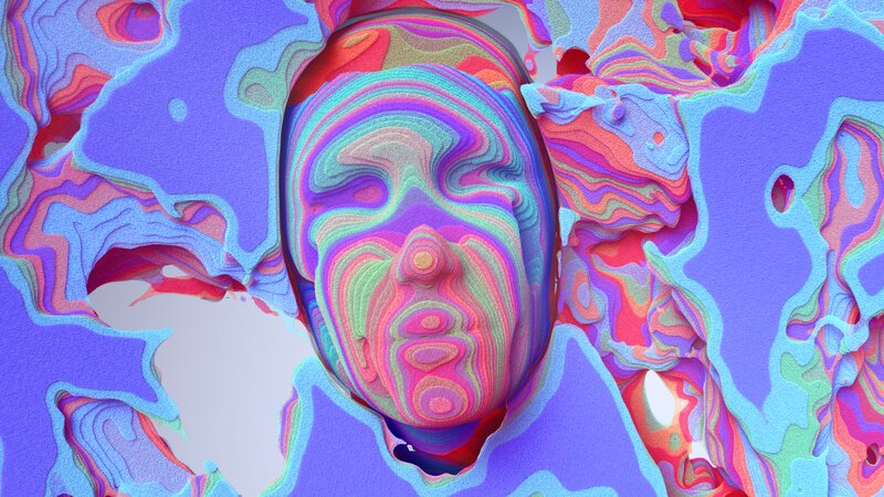 Abstract Face Sculpture — Purple