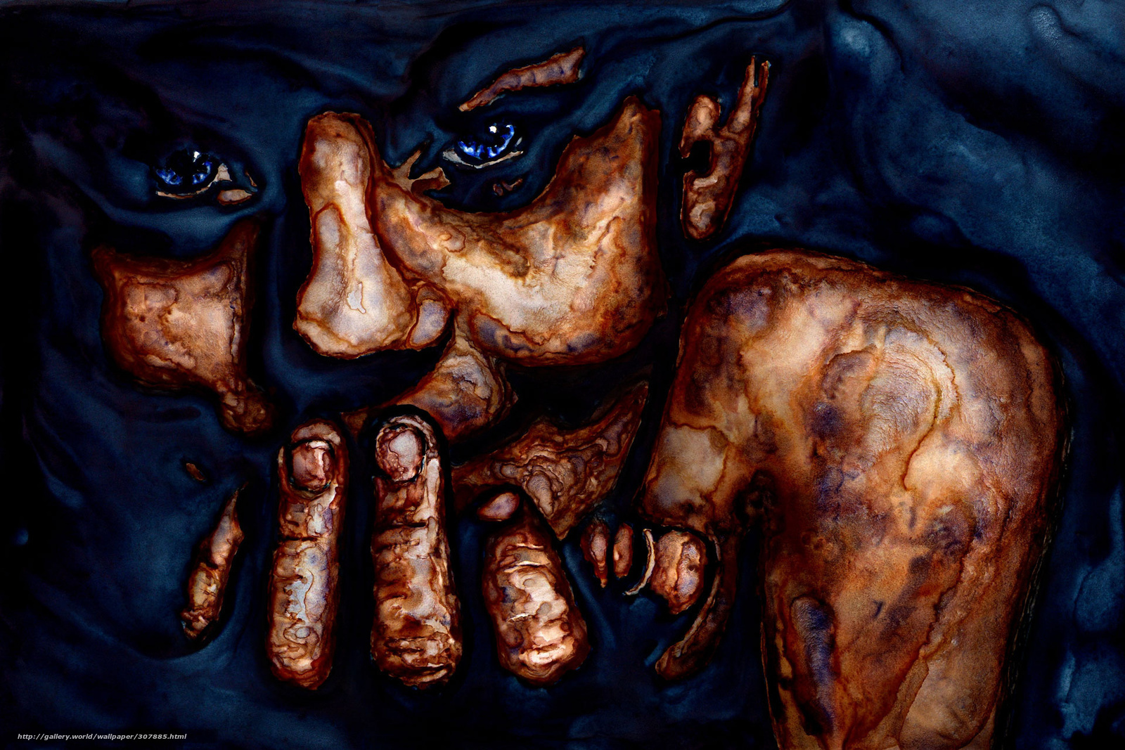 abstract face with blue eyes