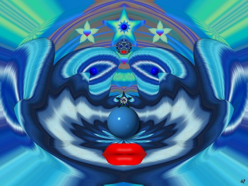 Abstract Face with Blue Swirls