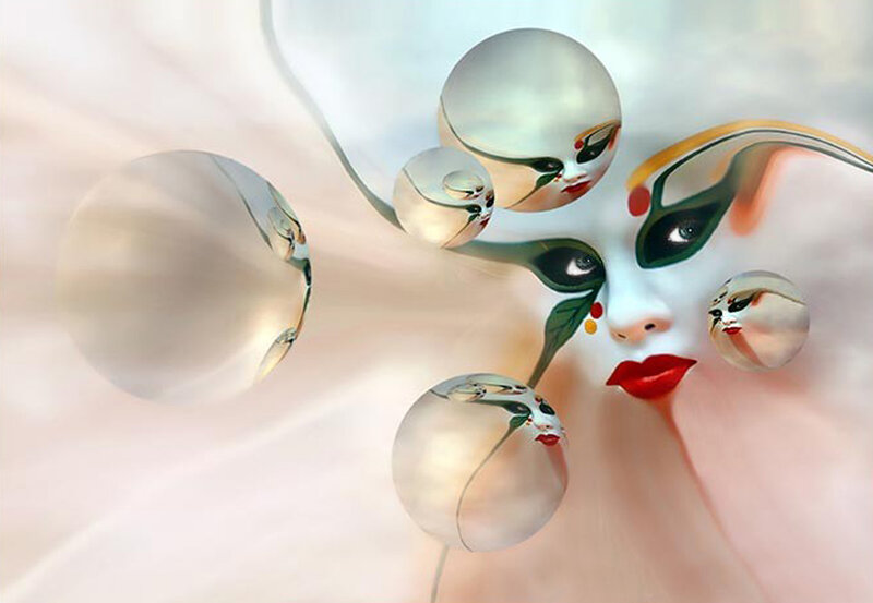 abstract face with bubbles